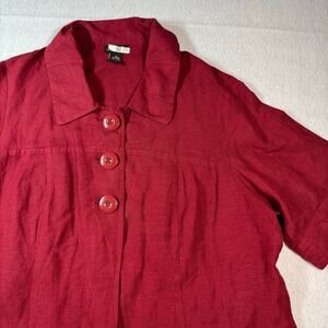 Lane Bryant Linen Blend Blouse Burgundy Size 22 Linen Rayon Blend 3 Button SS